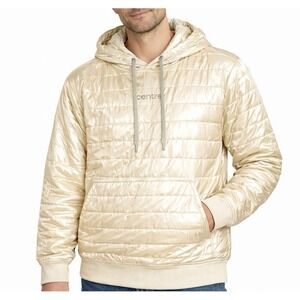 CENTRE Beige Quilted Hoodie sz L Thin Lightweight Pullover Streetwear Athleisure